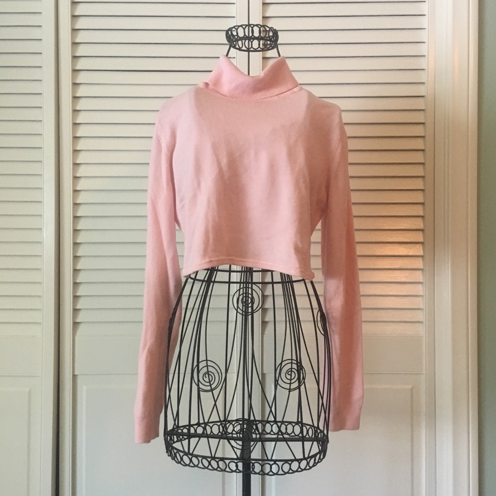 Pink Cropped Turtleneck Sweater